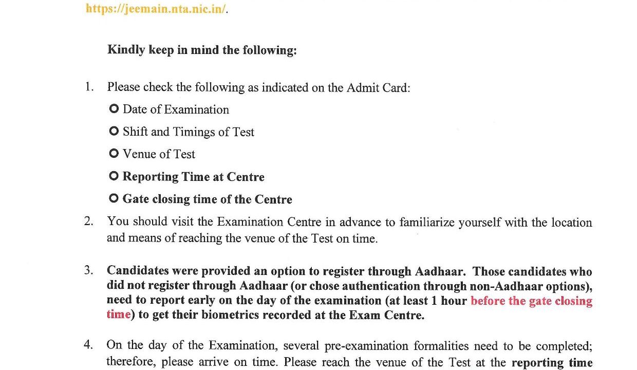 dvisory and Instructions for the Candidates of Joint Entrance Examination (Main) - 2026 Session 1 (January 2026) -