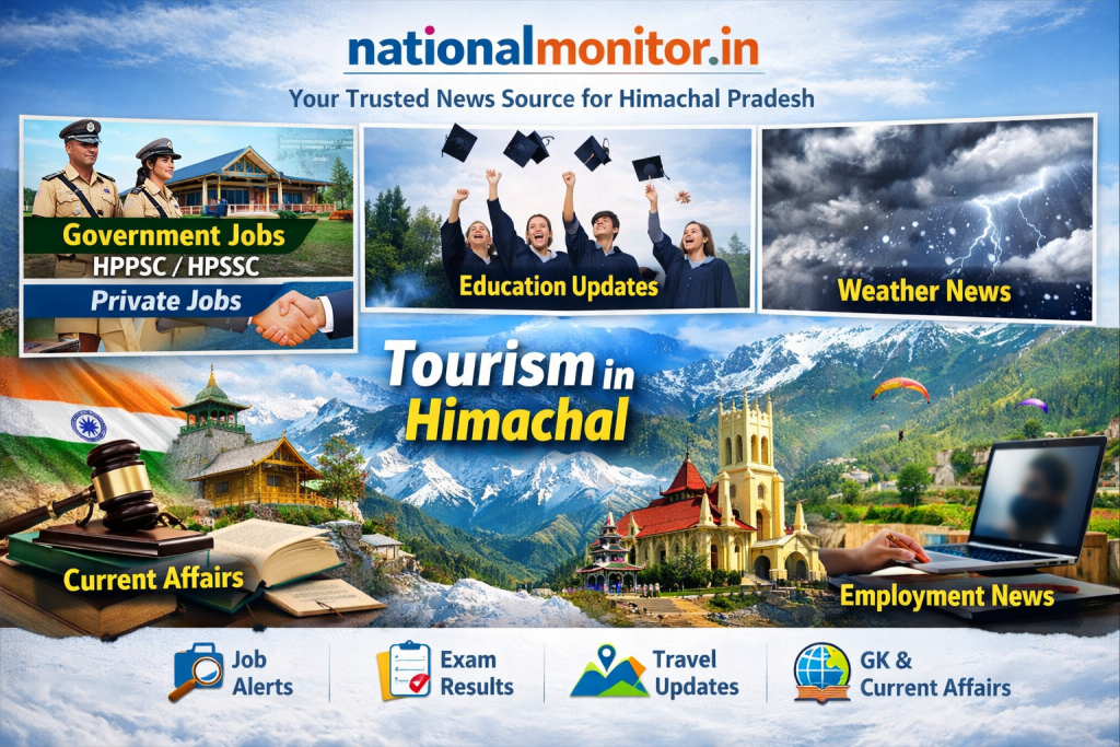 You will find news related to employment, common knowledge, weather, employment recruitment, tourist spots, current affairs, government recruitment, private jobs, education, school college admission in Himachal Pradesh on the website of National Monitor.in.