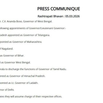 The President of India has accepted the resignation of Dr. C.V. Ananda Bose, Governor of West Bengal.